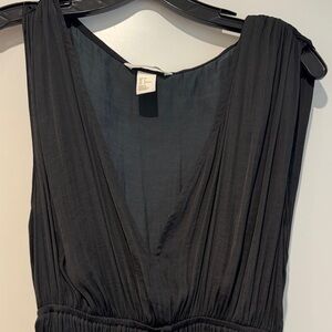 Zara Black Sleeveless V-Neck Gathered Waist Dress